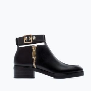 Zara Black Leather Ankle Boots